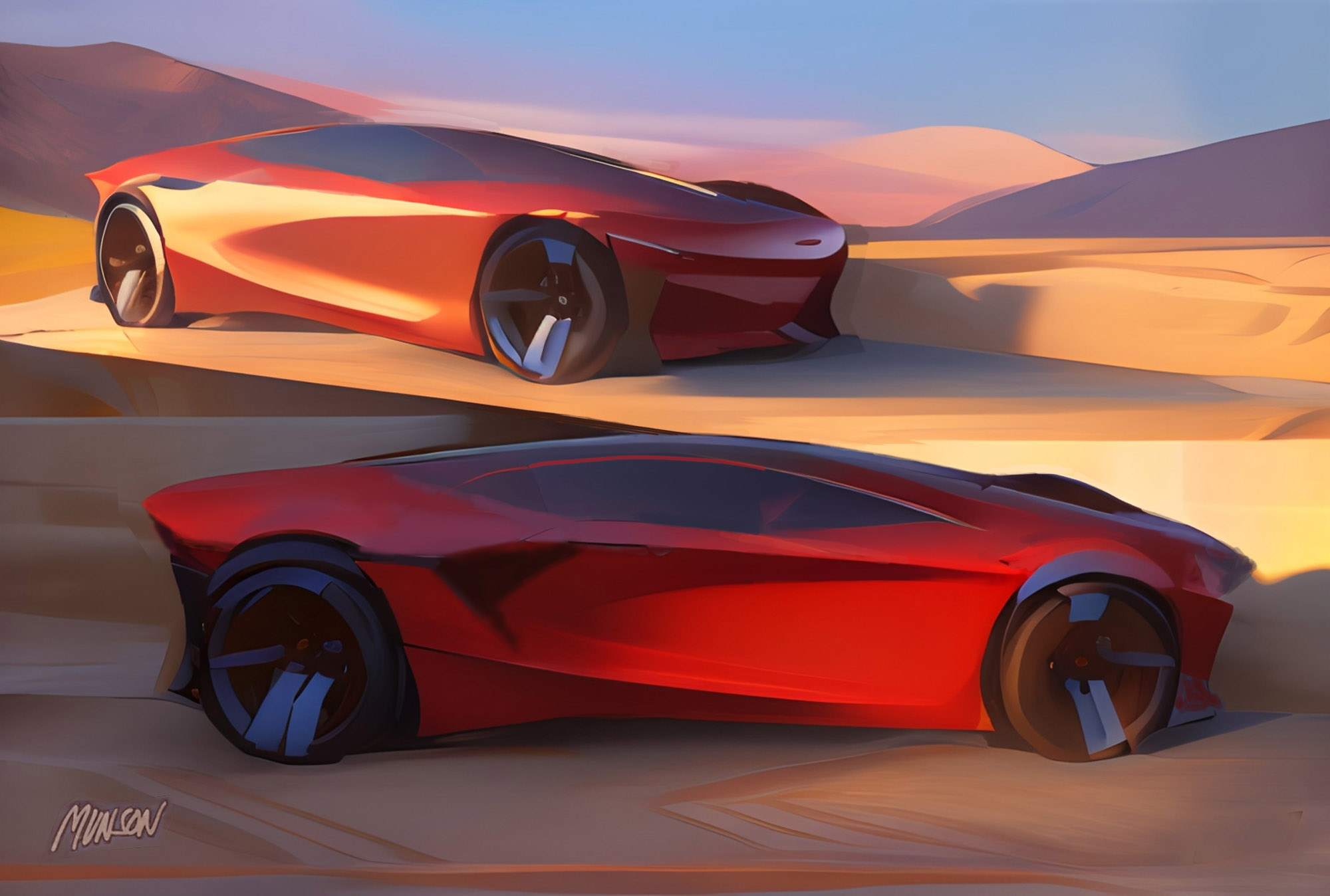 Cadillac mid-engine side and front 3/4 exterior concept using vizcom.ai