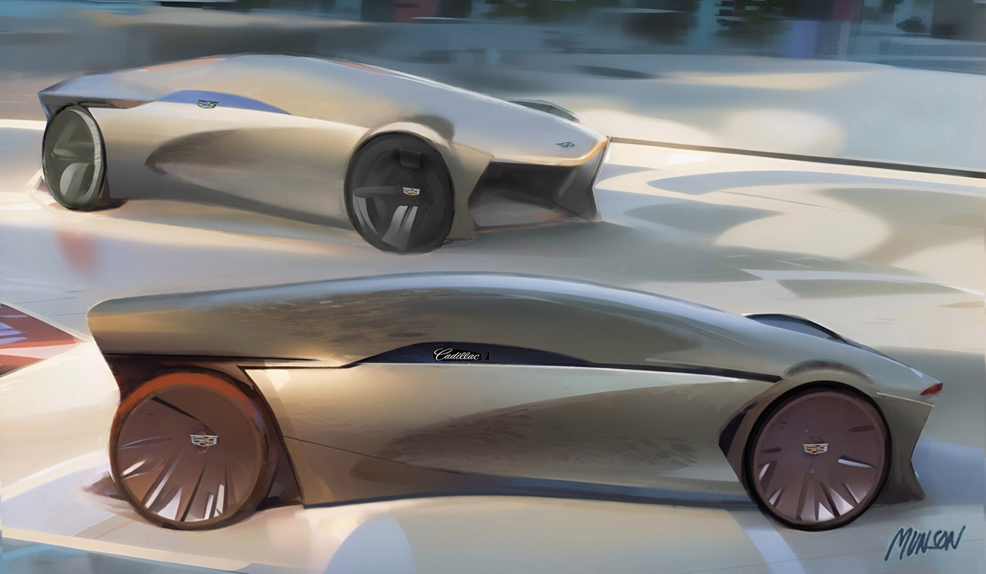 Cadillac mid-engine side and front 3/4 exterior concept using vizcom.